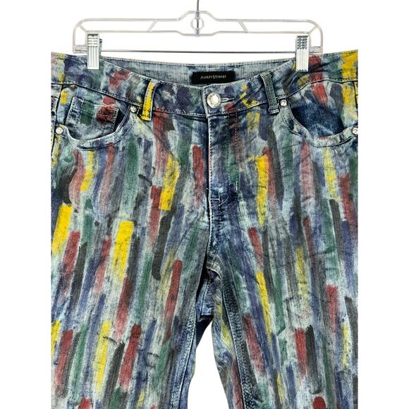 Ashley Stewart Painted Red Blue Black Green Distressed Cotton Jeans Pants 14 - Picture 2 of 9